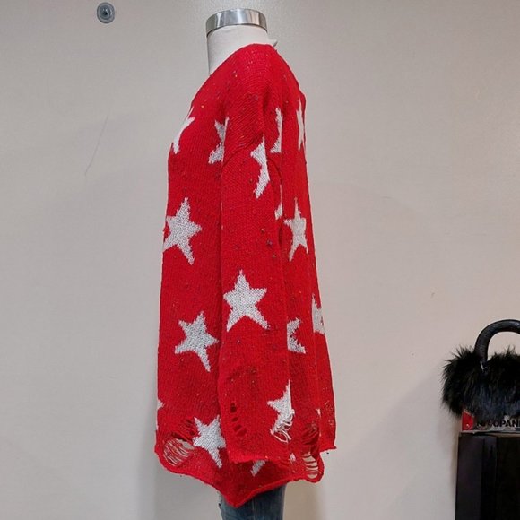 💥HOT ITEM💥Seeing Stars Speckled Distressed Lennon Sweater in Scarlet Red - Picture 10 of 16